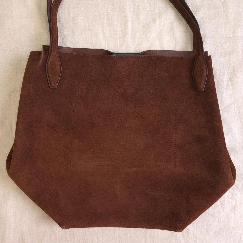 Madewell Suede Oversized Shopper Tote | 100% Leather Brown Bag - Picture 5 of 7